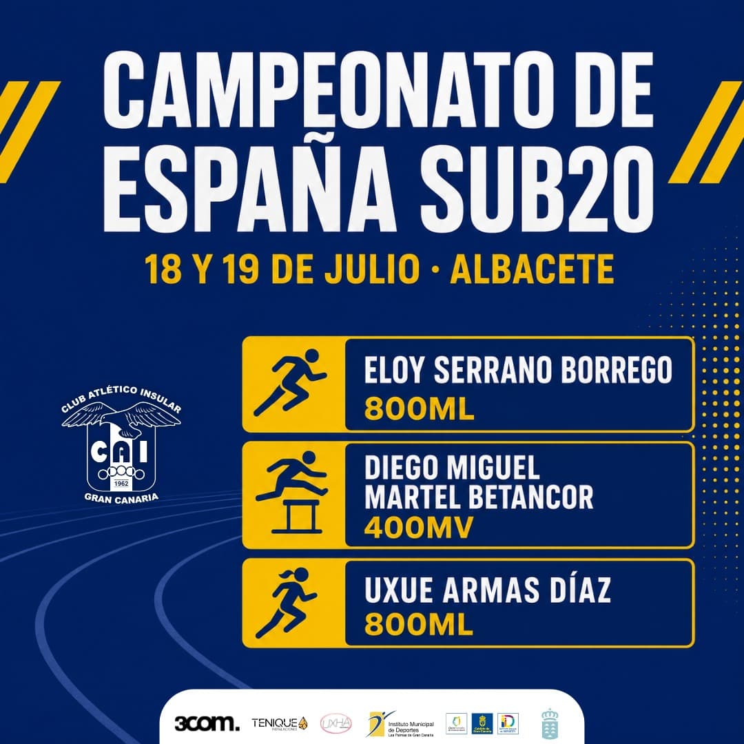 El CAI Gran Canaria afronta una nueva cita nacional con tres atletas en el Campeonato de España Sub20